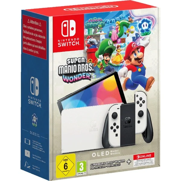 Nintendo Switch (OLED-Modell) , Spielkonsole (weiß, incl. Super Mario Bros. Wonder)
